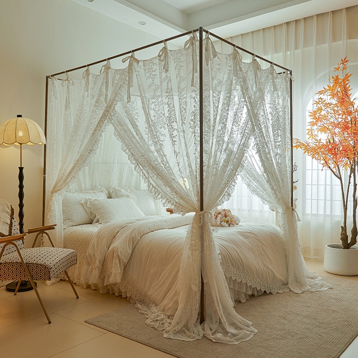 91家纺网 家纺一手货源 找家纺 都市缘蚊帐 2026春夏新款单双层豪华高端蕾丝提花款导轨蚊帐-玫瑰庄园 905玫瑰庄园-奶油白