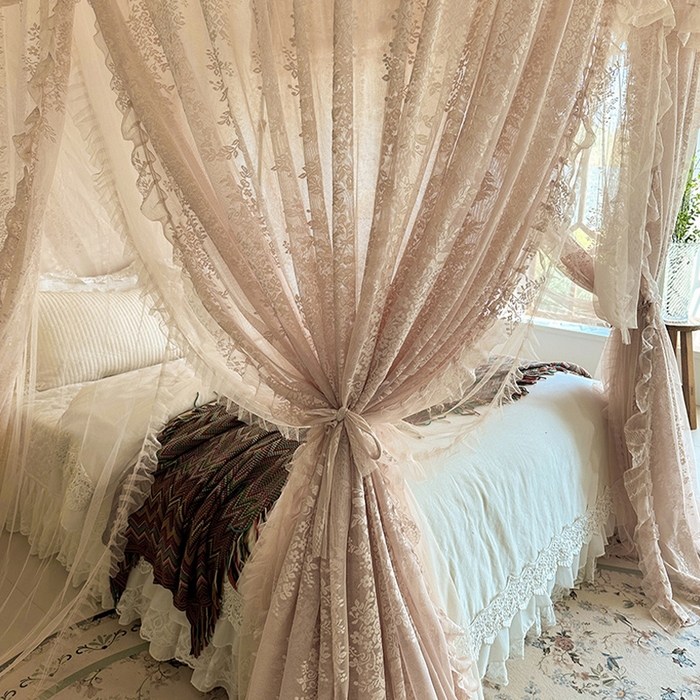 91家纺网 家纺一手货源 找家纺 都市缘蚊帐 2026春夏新款单双层豪华高端蕾丝提花款导轨蚊帐-玫瑰庄园 305玫瑰庄园奶油玉