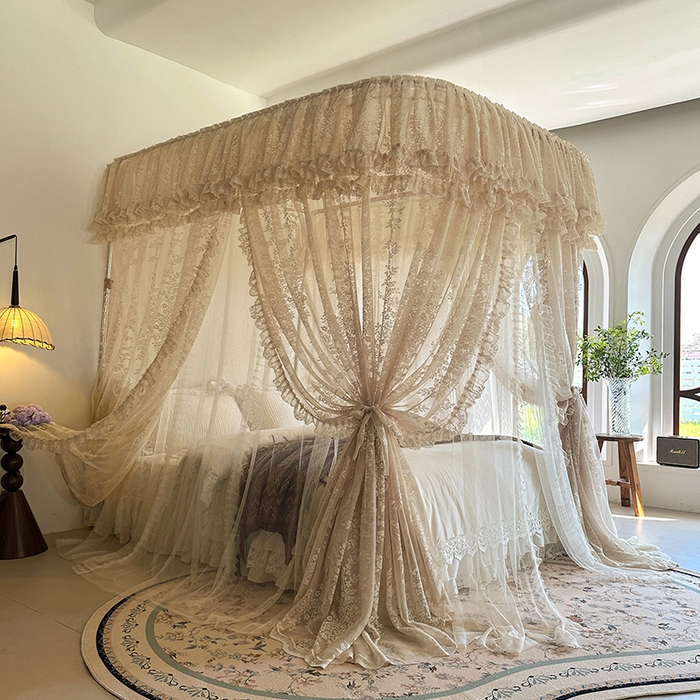 91家纺网 家纺一手货源 找家纺 都市缘蚊帐 2026春夏新款单双层豪华高端蕾丝提花款导轨蚊帐-玫瑰庄园 305玫瑰庄园奶油杏