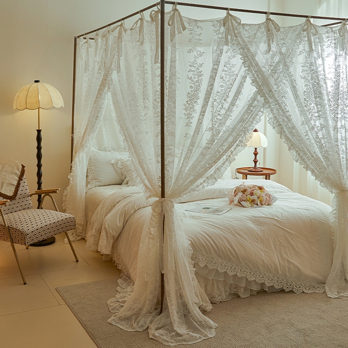 91家纺网 家纺一手货源 找家纺 都市缘蚊帐 2026春夏新款单双层豪华高端蕾丝提花款导轨蚊帐-玫瑰庄园 905玫瑰庄园-奶油白