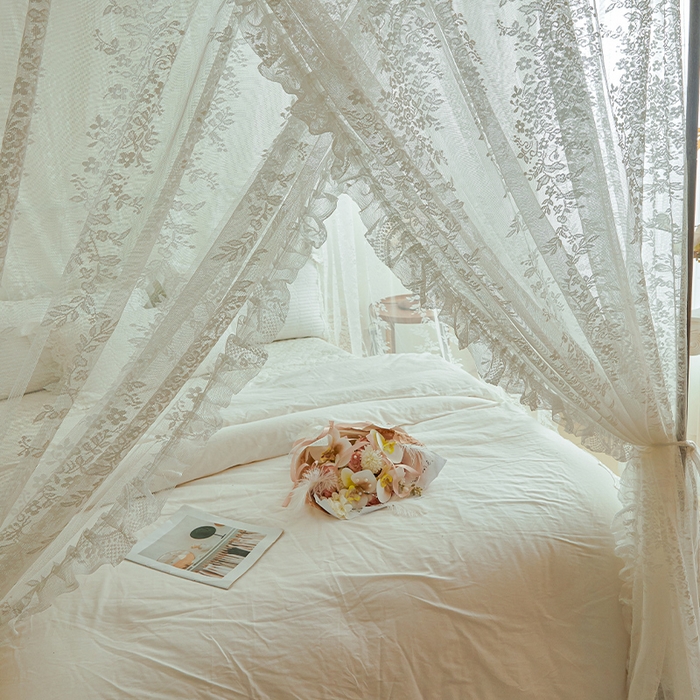 91家纺网 家纺一手货源 找家纺 都市缘蚊帐 2026春夏新款单双层豪华高端蕾丝提花款导轨蚊帐-玫瑰庄园 905玫瑰庄园-奶油白