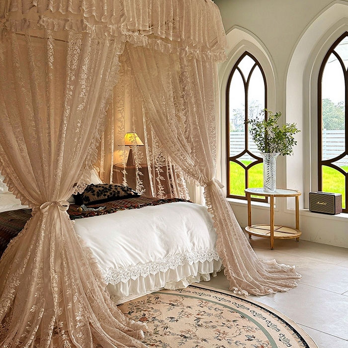 91家纺网 家纺一手货源 找家纺 都市缘蚊帐 2026春夏新款单双层豪华高端蕾丝提花款导轨蚊帐-玫瑰庄园 303玫瑰庄园-奶油玉
