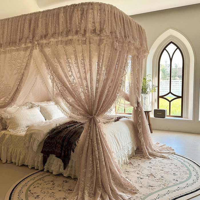 91家纺网 家纺一手货源 找家纺 都市缘蚊帐 2026春夏新款单双层豪华高端蕾丝提花款导轨蚊帐-玫瑰庄园 305玫瑰庄园奶油玉