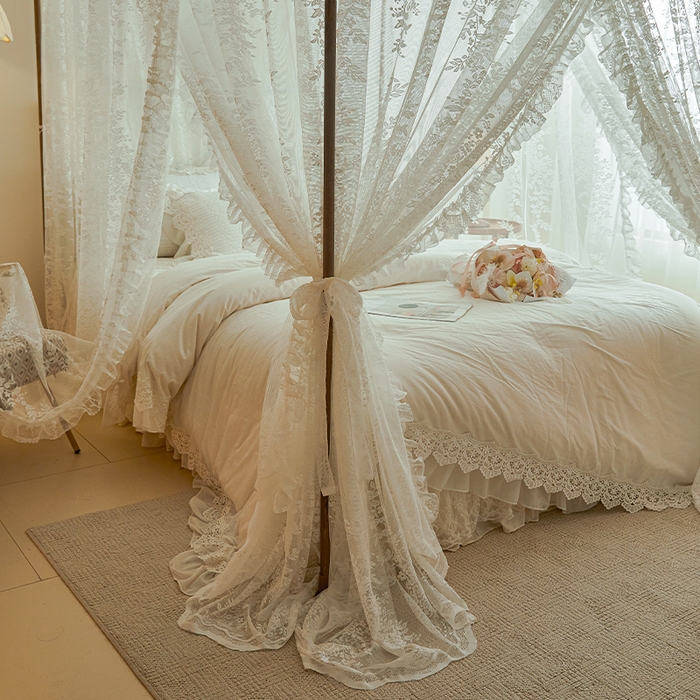 91家纺网 家纺一手货源 找家纺 都市缘蚊帐 2026春夏新款单双层豪华高端蕾丝提花款导轨蚊帐-玫瑰庄园 905玫瑰庄园-奶油白