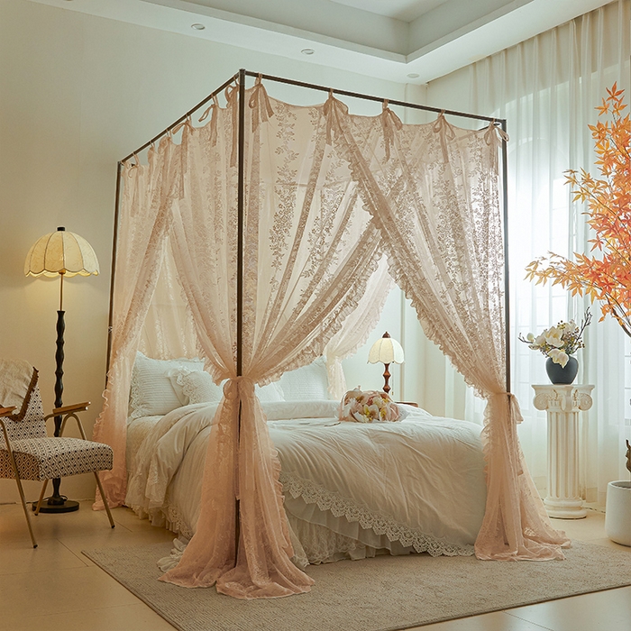 91家纺网 家纺一手货源 找家纺 都市缘蚊帐 2026春夏新款单双层豪华高端蕾丝提花款导轨蚊帐-玫瑰庄园 905玫瑰庄园-奶油玉