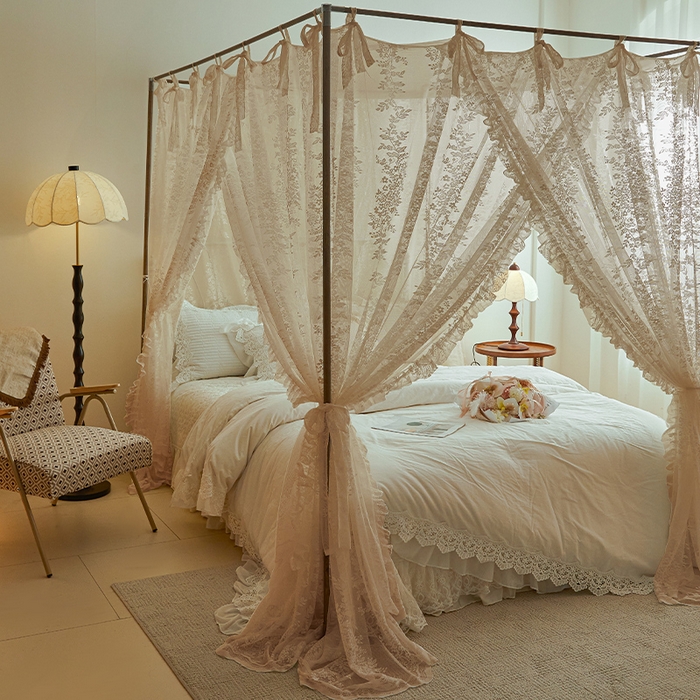 91家纺网 家纺一手货源 找家纺 都市缘蚊帐 2026春夏新款单双层豪华高端蕾丝提花款导轨蚊帐-玫瑰庄园 905玫瑰庄园-奶油杏