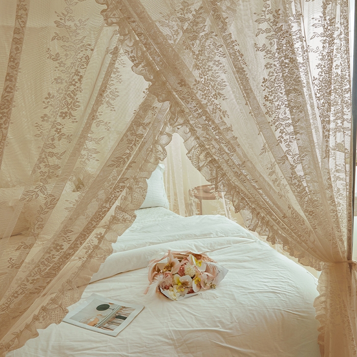 91家纺网 家纺一手货源 找家纺 都市缘蚊帐 2026春夏新款单双层豪华高端蕾丝提花款导轨蚊帐-玫瑰庄园 905玫瑰庄园-奶油杏