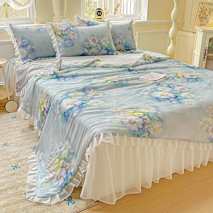 栩裕纺织 2026新款（常年不断货）A类凉感丝床裙款凉席夏被四件套花边空调被三件套 华尔兹