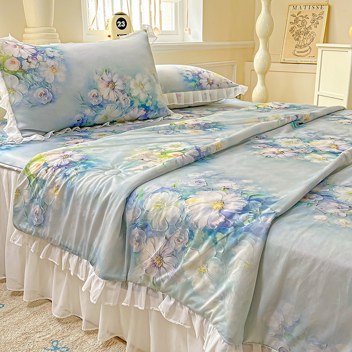 91家纺网 家纺一手货源 找家纺 栩裕纺织 2026新款（常年不断货）A类凉感丝床裙款凉席夏被四件套花边空调被三件套 华尔兹