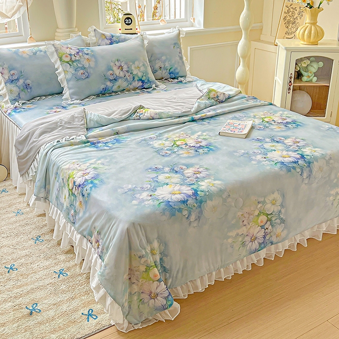 91家纺网 家纺一手货源 找家纺 栩裕纺织 2026新款（常年不断货）A类凉感丝床裙款凉席夏被四件套花边空调被三件套 华尔兹