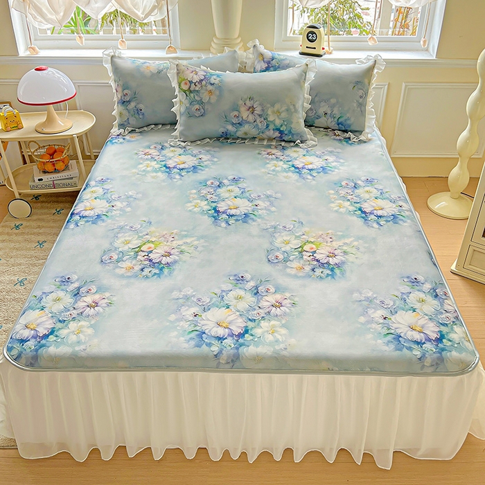 91家纺网 家纺一手货源 找家纺 栩裕纺织 2026新款（常年不断货）A类凉感丝床裙款凉席夏被四件套花边空调被三件套 华尔兹