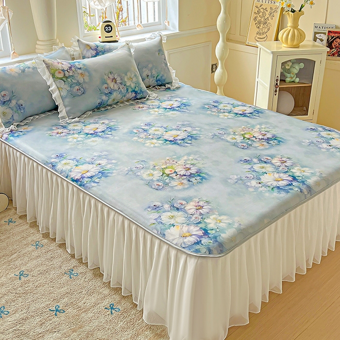 91家纺网 家纺一手货源 找家纺 栩裕纺织 2026新款（常年不断货）A类凉感丝床裙款凉席夏被四件套花边空调被三件套 华尔兹