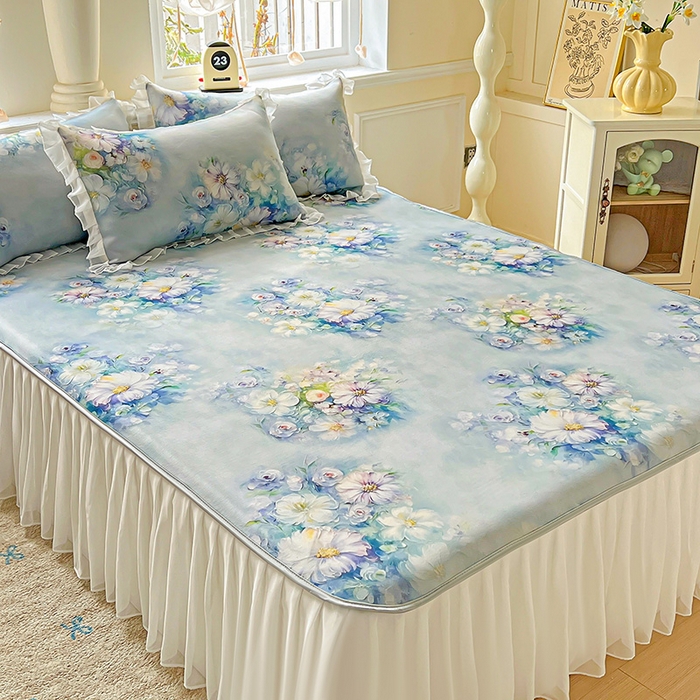 91家纺网 家纺一手货源 找家纺 栩裕纺织 2026新款（常年不断货）A类凉感丝床裙款凉席夏被四件套花边空调被三件套 华尔兹