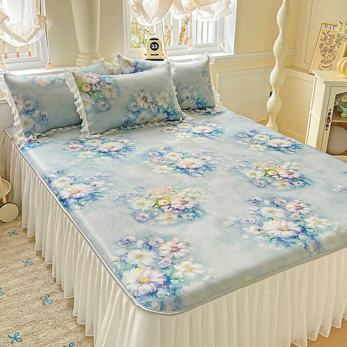 91家纺网 家纺一手货源 找家纺 栩裕纺织 2026新款（常年不断货）A类凉感丝床裙款凉席夏被四件套花边空调被三件套 华尔兹