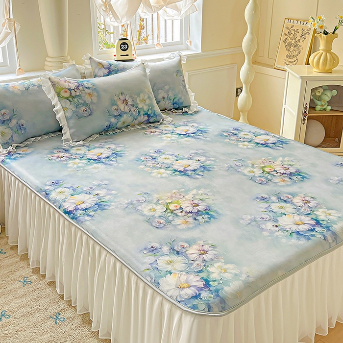 91家纺网 家纺一手货源 找家纺 栩裕纺织 2026新款（常年不断货）A类凉感丝床裙款凉席夏被四件套花边空调被三件套 华尔兹