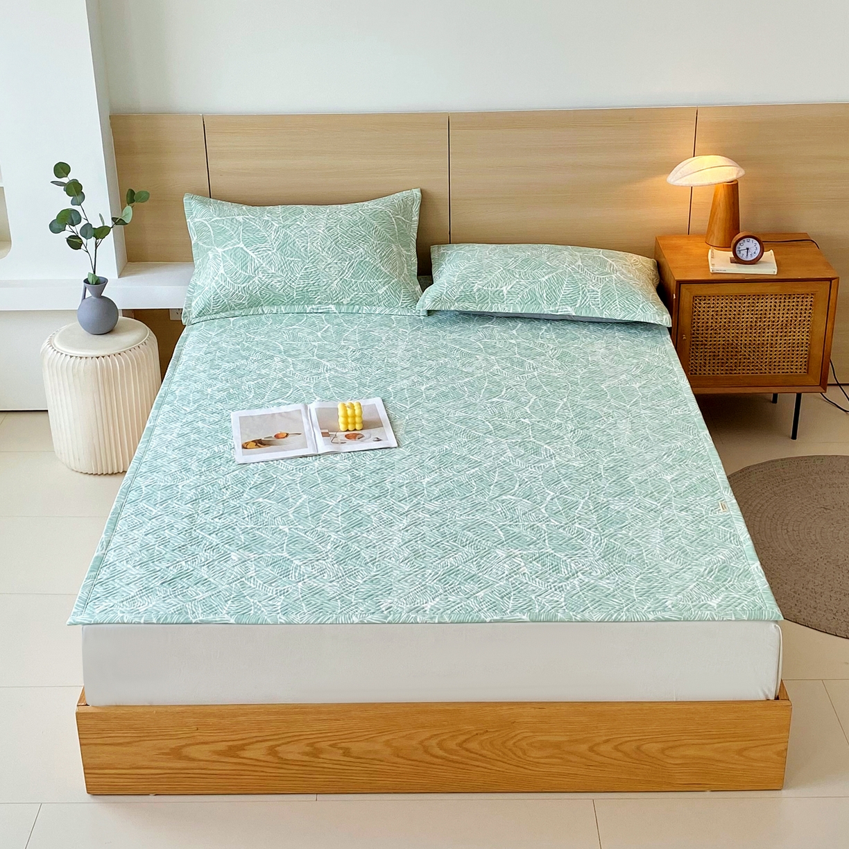 91家纺网 家纺一手货源 找家纺 金鑫汇家纺 2026春夏新款成人床新花型老粗布夹棉床盖软凉席席子可以机洗 绿色心情