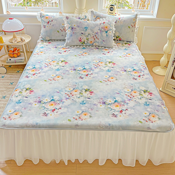 91家纺网 家纺一手货源 找家纺 栩裕纺织 2026新款（常年不断货）A类凉感丝床裙款凉席夏被四件套花边空调被三件套 丽莎庄园