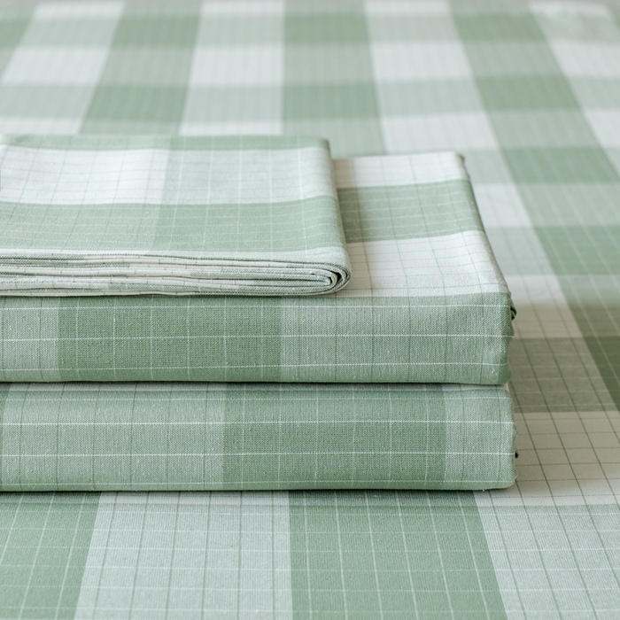 91家纺网 家纺一手货源 找家纺 居美良品 2026新款100%色织全棉老粗布床单 素雅-绿格