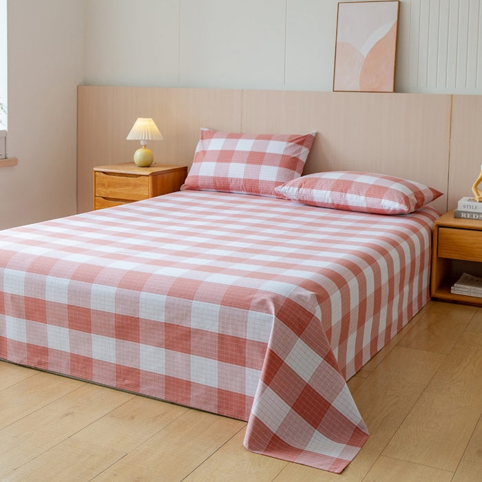 91家纺网 家纺一手货源 找家纺 居美良品 2026新款100%色织全棉老粗布床单 素雅-粉格