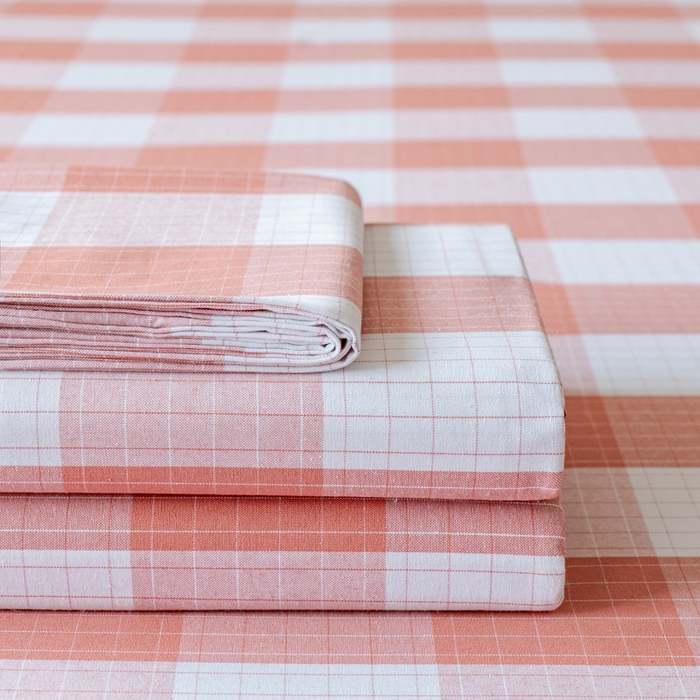 91家纺网 家纺一手货源 找家纺 居美良品 2026新款100%色织全棉老粗布床单 素雅-粉格