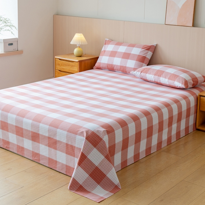 91家纺网 家纺一手货源 找家纺 居美良品 2026新款100%色织全棉老粗布床单 素雅-粉格