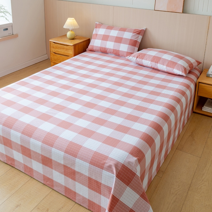 91家纺网 家纺一手货源 找家纺 居美良品 2026新款100%色织全棉老粗布床单 素雅-粉格