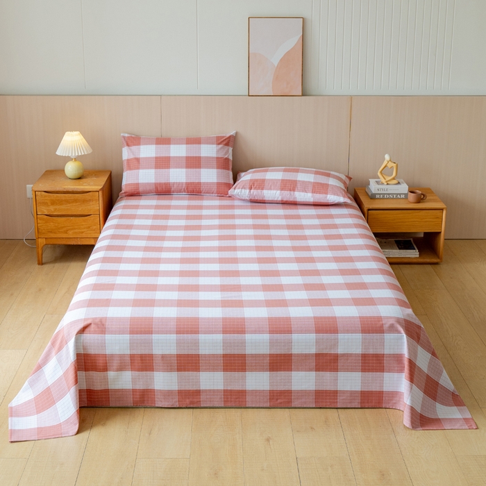 91家纺网 家纺一手货源 找家纺 居美良品 2026新款100%色织全棉老粗布床单 素雅-粉格