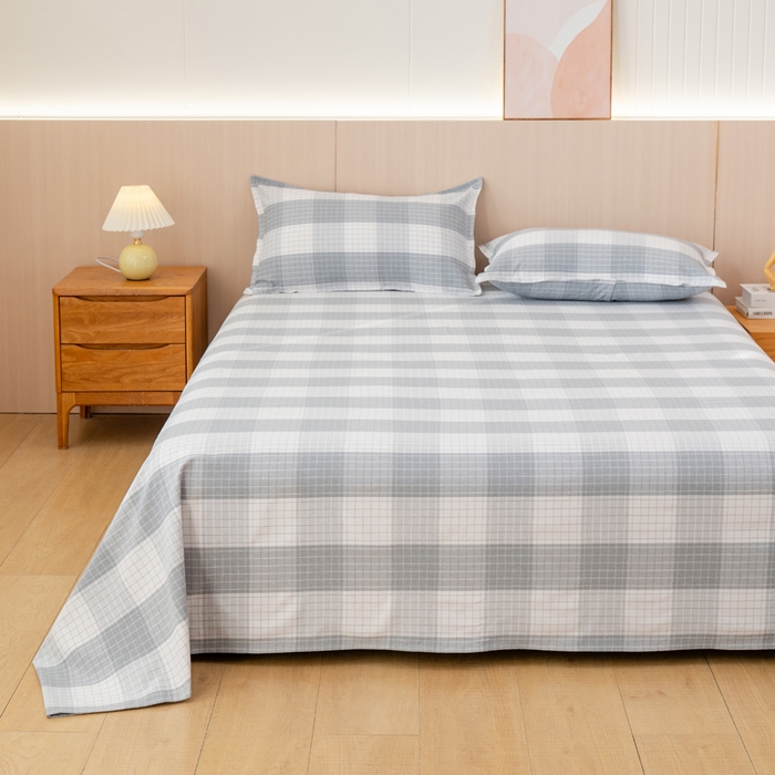 91家纺网 家纺一手货源 找家纺 居美良品 2026新款100%色织全棉老粗布床单 素雅-灰格