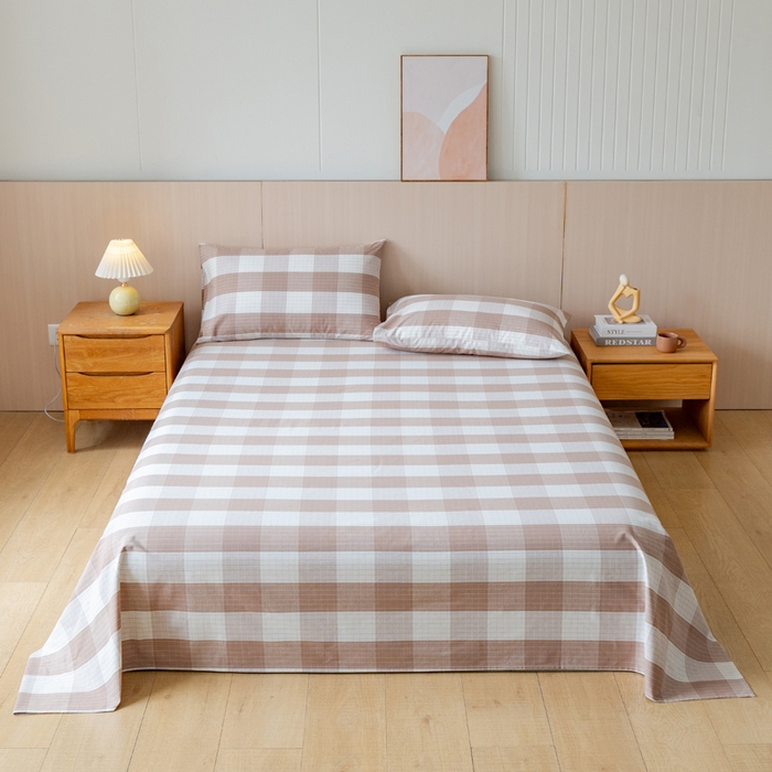 91家纺网 家纺一手货源 找家纺 居美良品 2026新款100%色织全棉老粗布床单 素雅-咖格