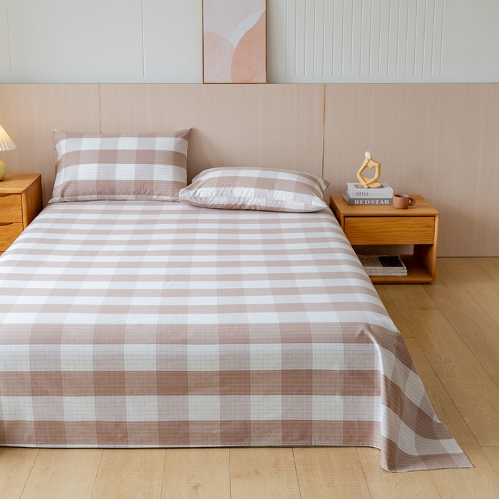 91家纺网 家纺一手货源 找家纺 居美良品 2026新款100%色织全棉老粗布床单 素雅-咖格