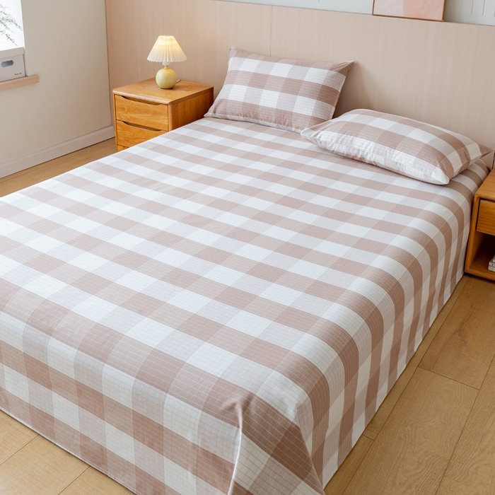 91家纺网 家纺一手货源 找家纺 居美良品 2026新款100%色织全棉老粗布床单 素雅-咖格