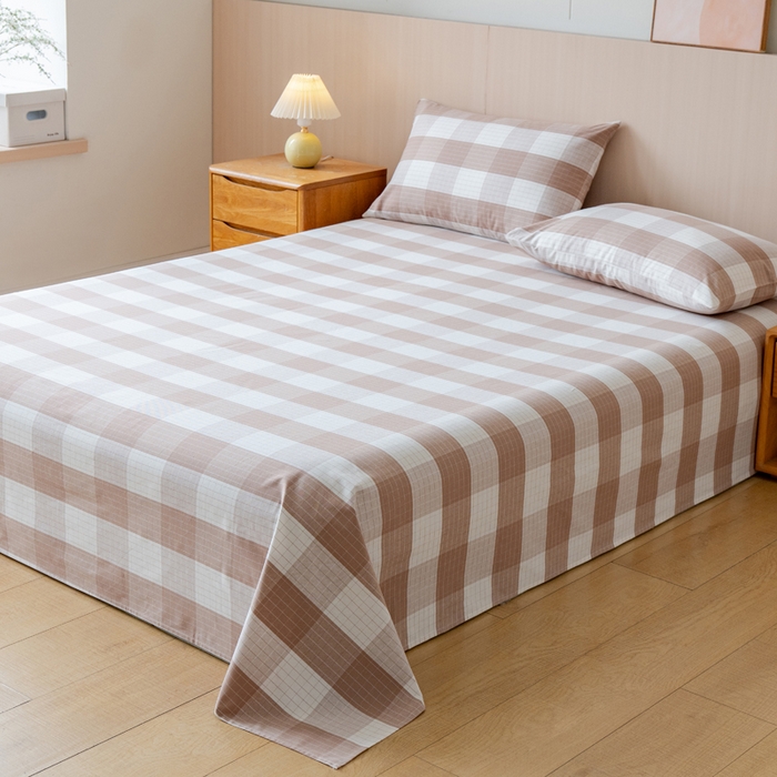 91家纺网 家纺一手货源 找家纺 居美良品 2026新款100%色织全棉老粗布床单 素雅-咖格