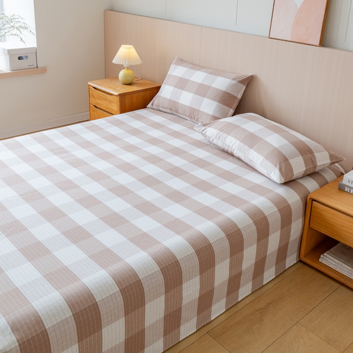 91家纺网 家纺一手货源 找家纺 居美良品 2026新款100%色织全棉老粗布床单 素雅-咖格