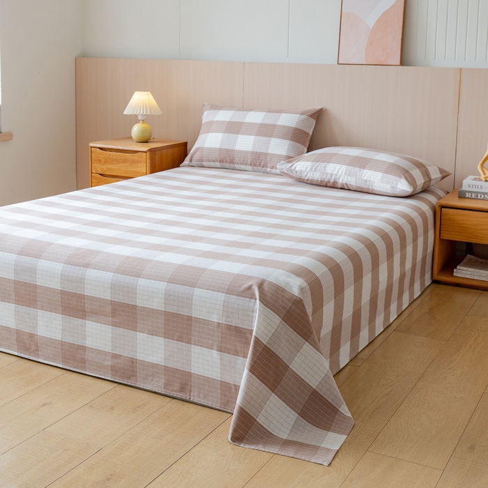 91家纺网 家纺一手货源 找家纺 居美良品 2026新款100%色织全棉老粗布床单 素雅-咖格