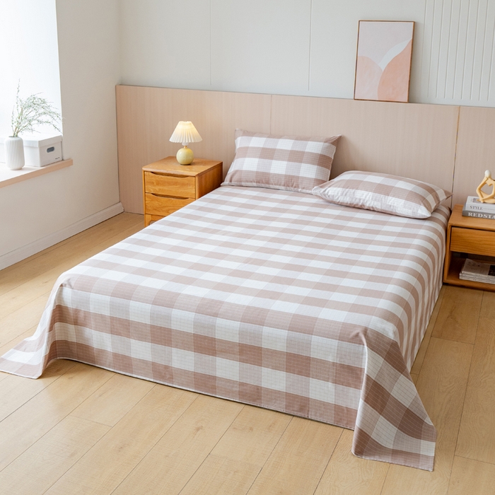 91家纺网 家纺一手货源 找家纺 居美良品 2026新款100%色织全棉老粗布床单 素雅-咖格