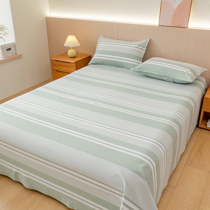 91家纺网 家纺一手货源 找家纺 居美良品 2026新款100%色织全棉老粗布床单 云锦-淡绿