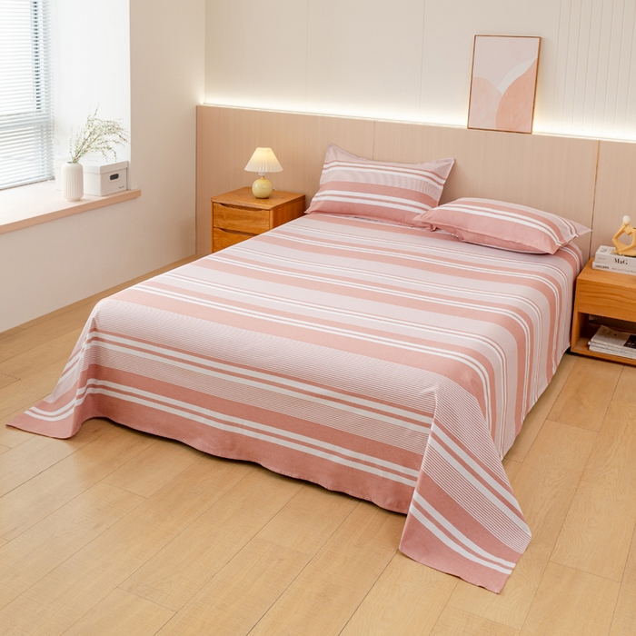 91家纺网 家纺一手货源 找家纺 居美良品 2026新款100%色织全棉老粗布床单 云锦-抹红