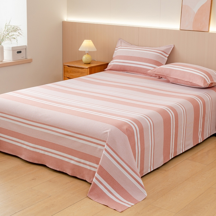 91家纺网 家纺一手货源 找家纺 居美良品 2026新款100%色织全棉老粗布床单 云锦-抹红