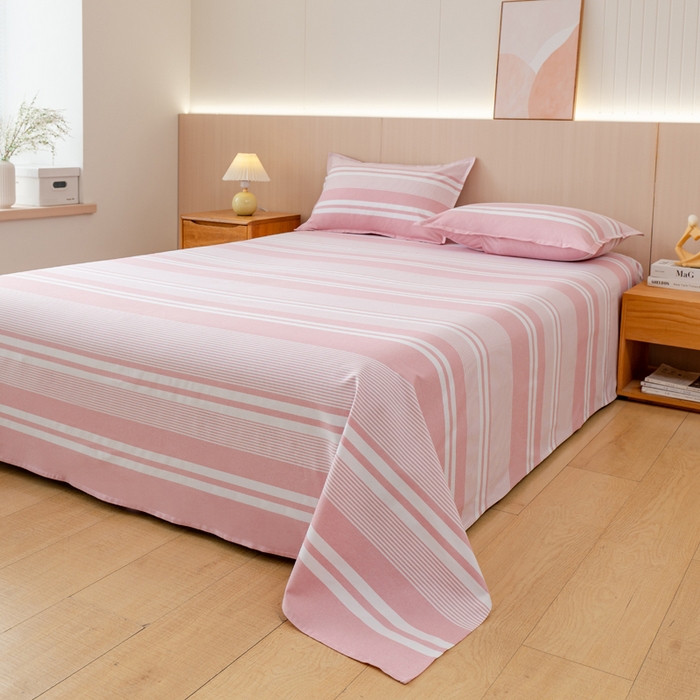 91家纺网 家纺一手货源 找家纺 居美良品 2026新款100%色织全棉老粗布床单 云锦-浅粉