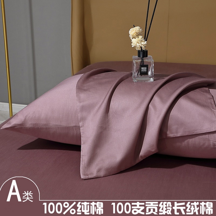 晶缦家纺 2026新全棉A类纯棉100支贡缎长绒棉纯色多规格单枕套 枕套单件-绮云系列 绮云-帛咖色