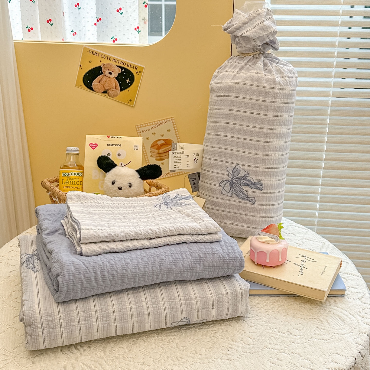 91家纺网 家纺一手货源 找家纺 （总）暖伊家居 2026新款糖果小布袋泡芙纱四件套