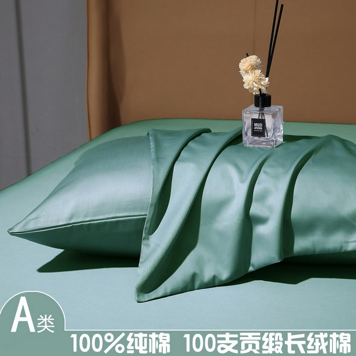 晶缦家纺 2026新全棉A类纯棉100支贡缎长绒棉纯色多规格单枕套 枕套单件-绮云系列 绮云-橄榄绿