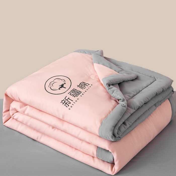 91家纺网 家纺一手货源 找家纺 憨豆  2026新款撞色双拼新疆棉花被夏被无印风水洗棉空调被夏凉被子（常年有货） 棉朵-蔷薇灰