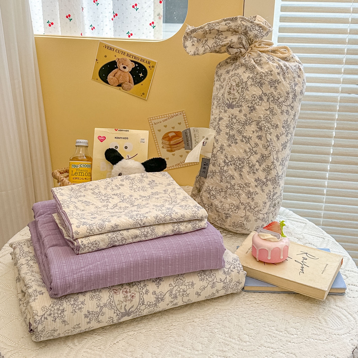 91家纺网 家纺一手货源 找家纺 （总）暖伊家居 2026新款糖果小布袋泡芙纱四件套