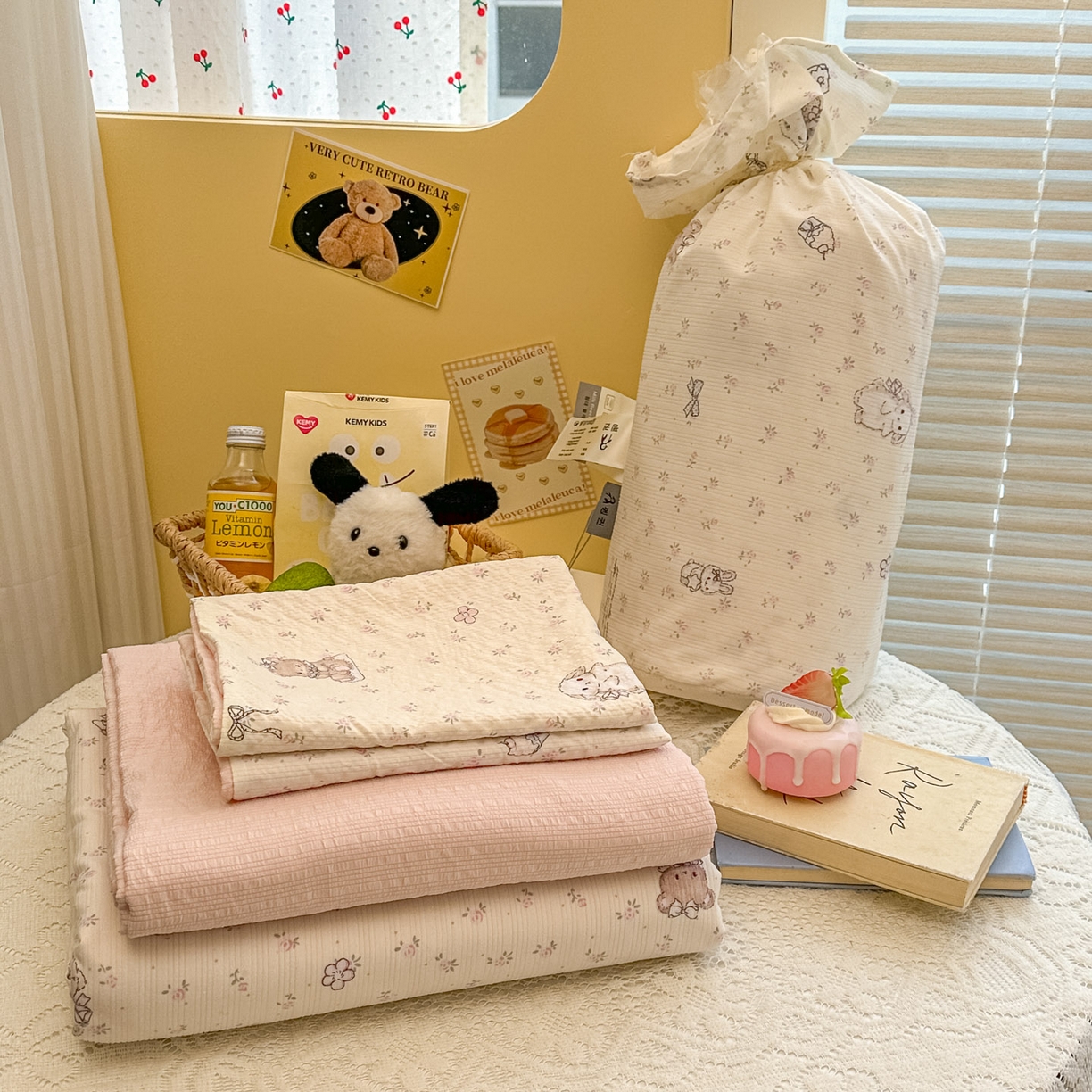 91家纺网 家纺一手货源 找家纺 （总）暖伊家居 2026新款糖果小布袋泡芙纱四件套