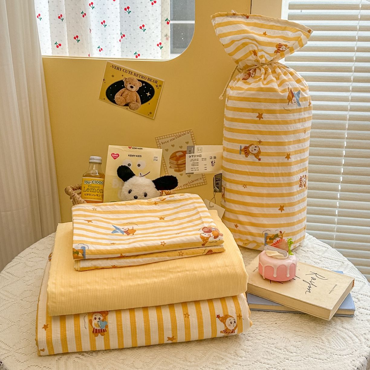 91家纺网 家纺一手货源 找家纺 （总）暖伊家居 2026新款糖果小布袋泡芙纱四件套