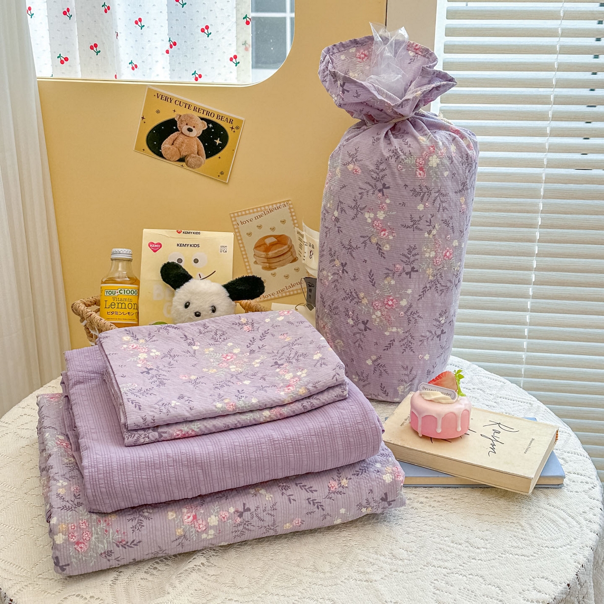 91家纺网 家纺一手货源 找家纺 （总）暖伊家居 2026新款糖果小布袋泡芙纱四件套