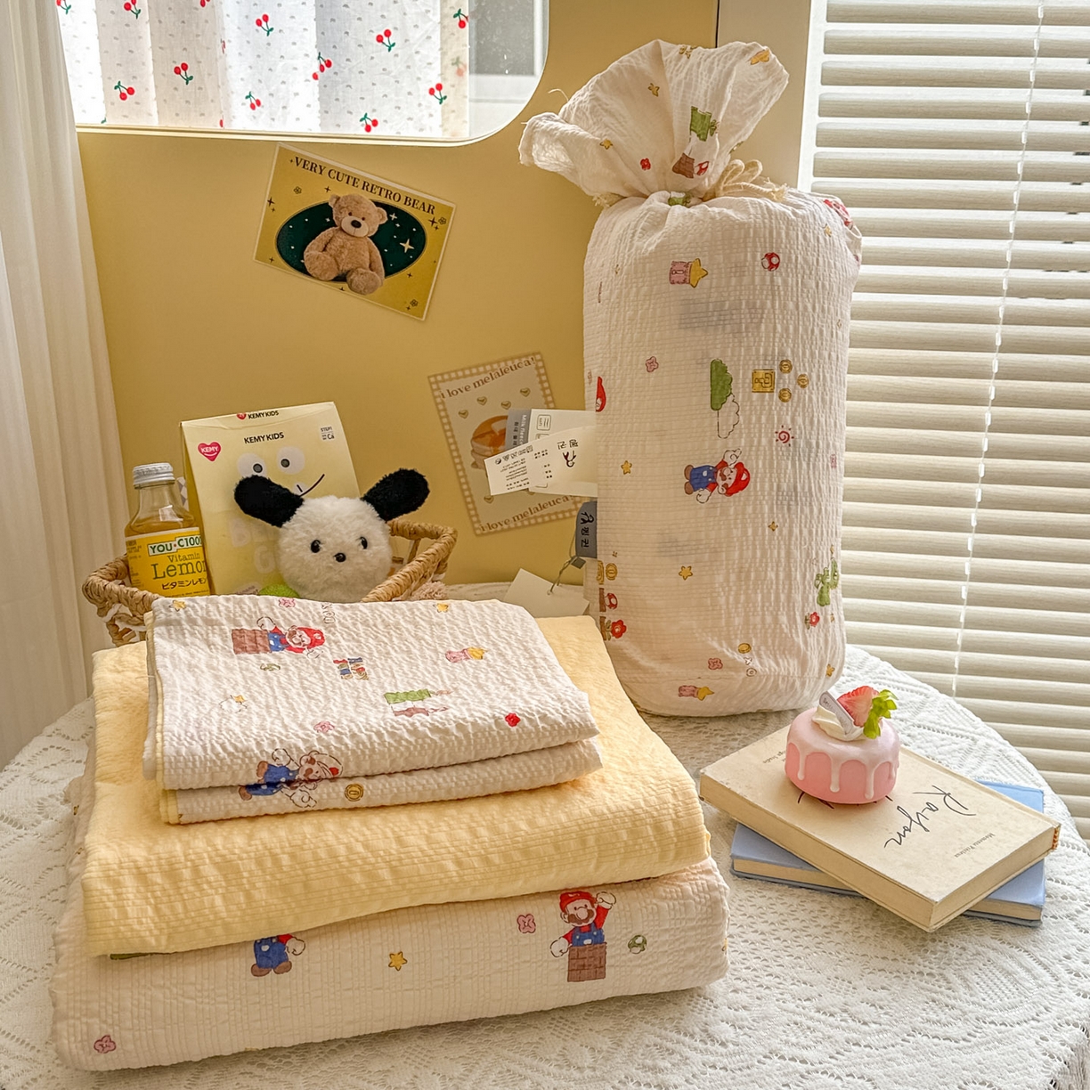 暖伊家居 2026新款糖果小布袋泡芙纱四件套 马里奥