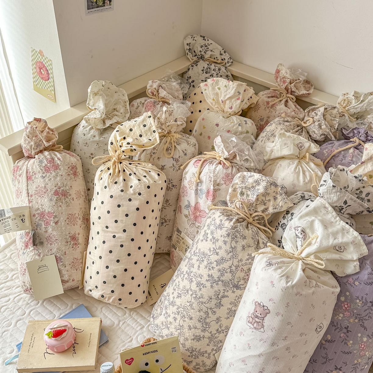 91家纺网 家纺一手货源 找家纺 暖伊家居 2026新款糖果小布袋泡芙纱四件套 组合图仅供展示