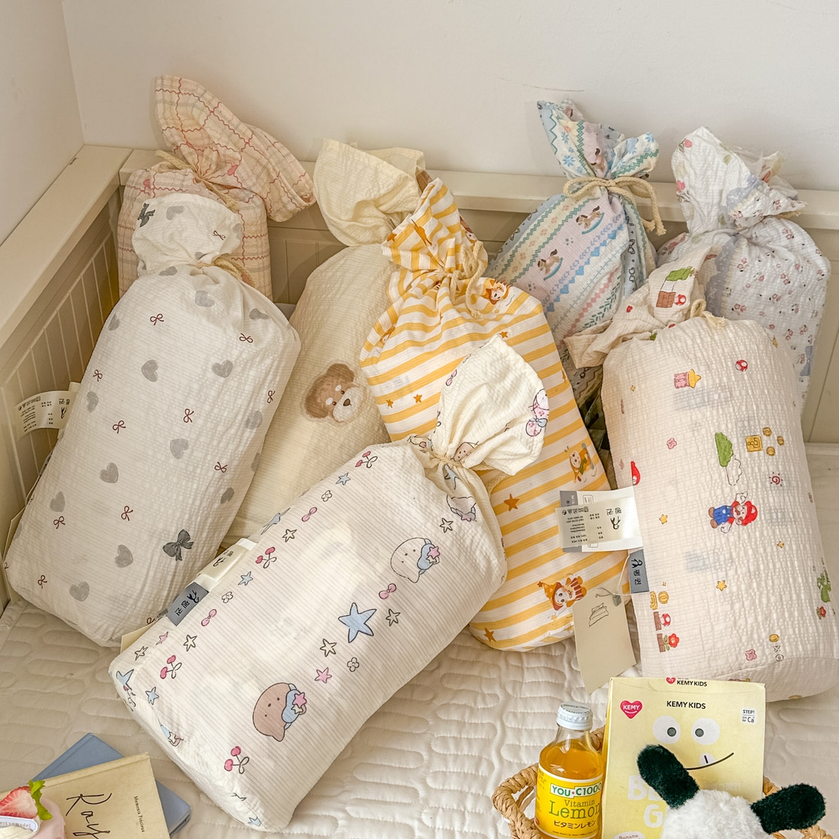 91家纺网 家纺一手货源 找家纺 暖伊家居 2026新款糖果小布袋泡芙纱四件套 组合图仅供展示